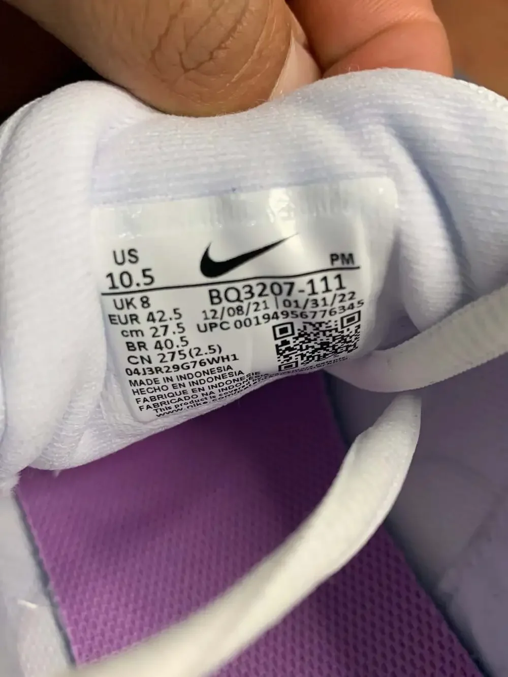 Women's Nike Revolution 5 White/Grey-Purple BQ3207-111, Size 10.5